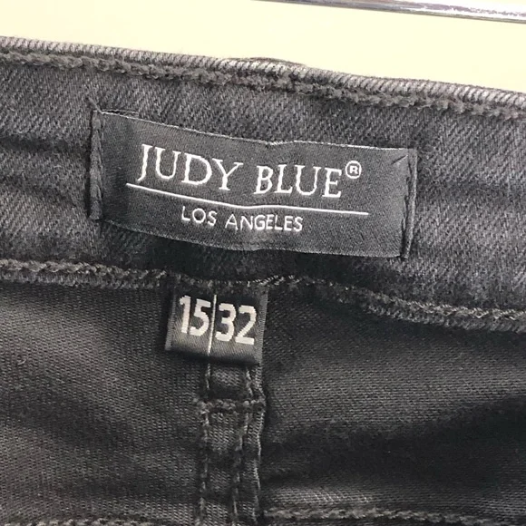 Judy Blue Black Mid-Rise Skinny Distressed Leopard Print Patch 15/32 NWT Stretch - Picture 5 of 8